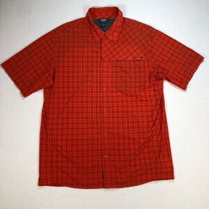 Outdoor Research Shirt Men's L Orange Astroman Plaid Pocket Nylon Logo‎ Hiking